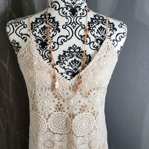 Lavender Brown Crochet Overlay Tank Top